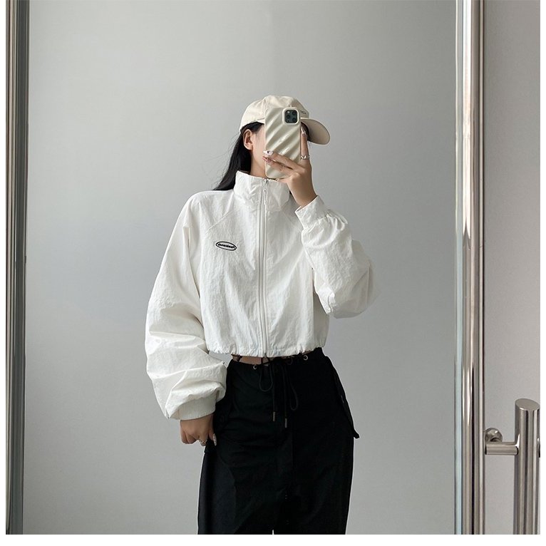 cherryshop พร้อมส่ง เสื้อแจ็คเก็ตสั้นคอตั้งแขนยาวสไตล์ลำลองสำหรับผู้หญิงสไตล์อเมริกัน ทรงหลวม มีเชือกผูก แฟชั่นคลาสสิก - รูปที่ 4