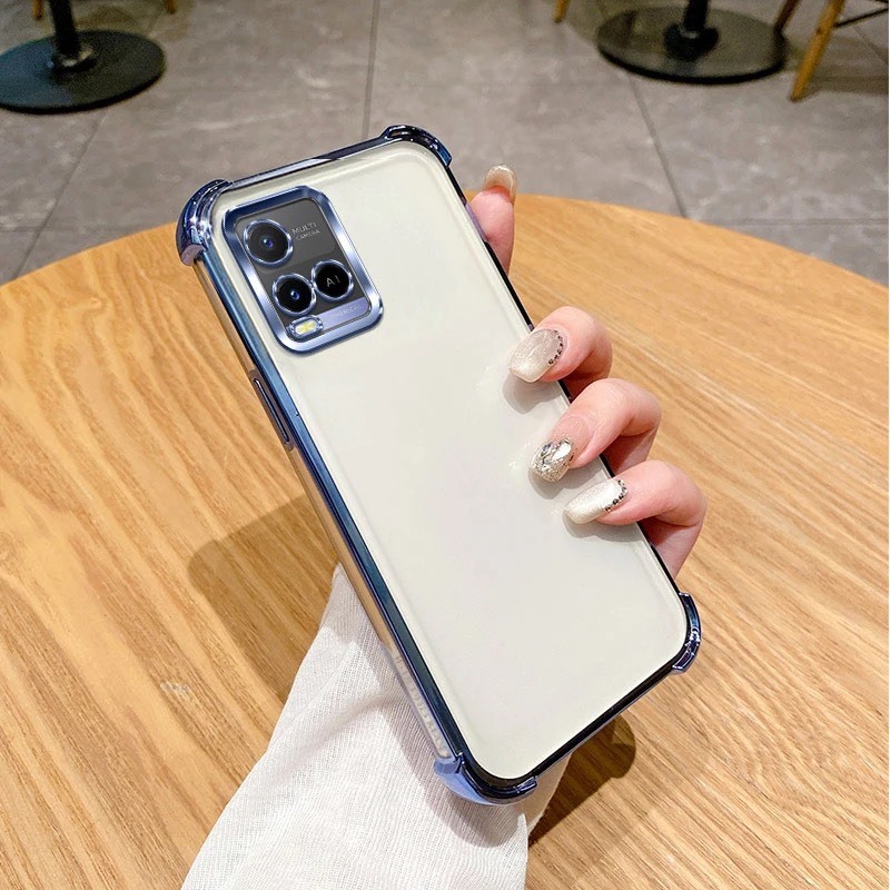 ส่งด่วน เคสใสกันมุมขอบสี สำหรับ VIVO Y21 Y21S Y33S Y33T T1X กระกันแทก 4มุม ขอบสี หรูหรา E1