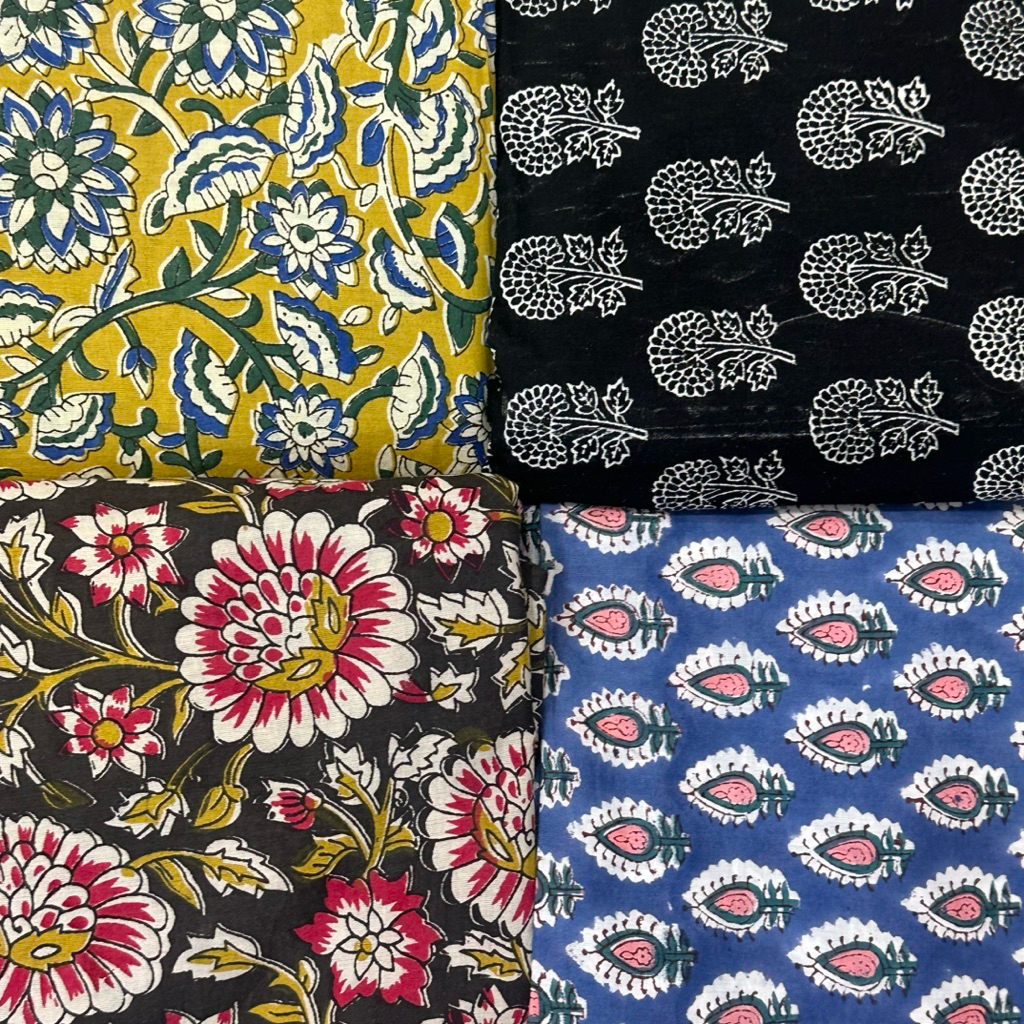 Fabrica_shop ผ้าพิมพ์มือ ผ้าค้อตต้อนบล็อกปริ้นอินเดีย เนื้อบางเบา หน้ากว้าง 44 นิ้ว (1.10ม.)