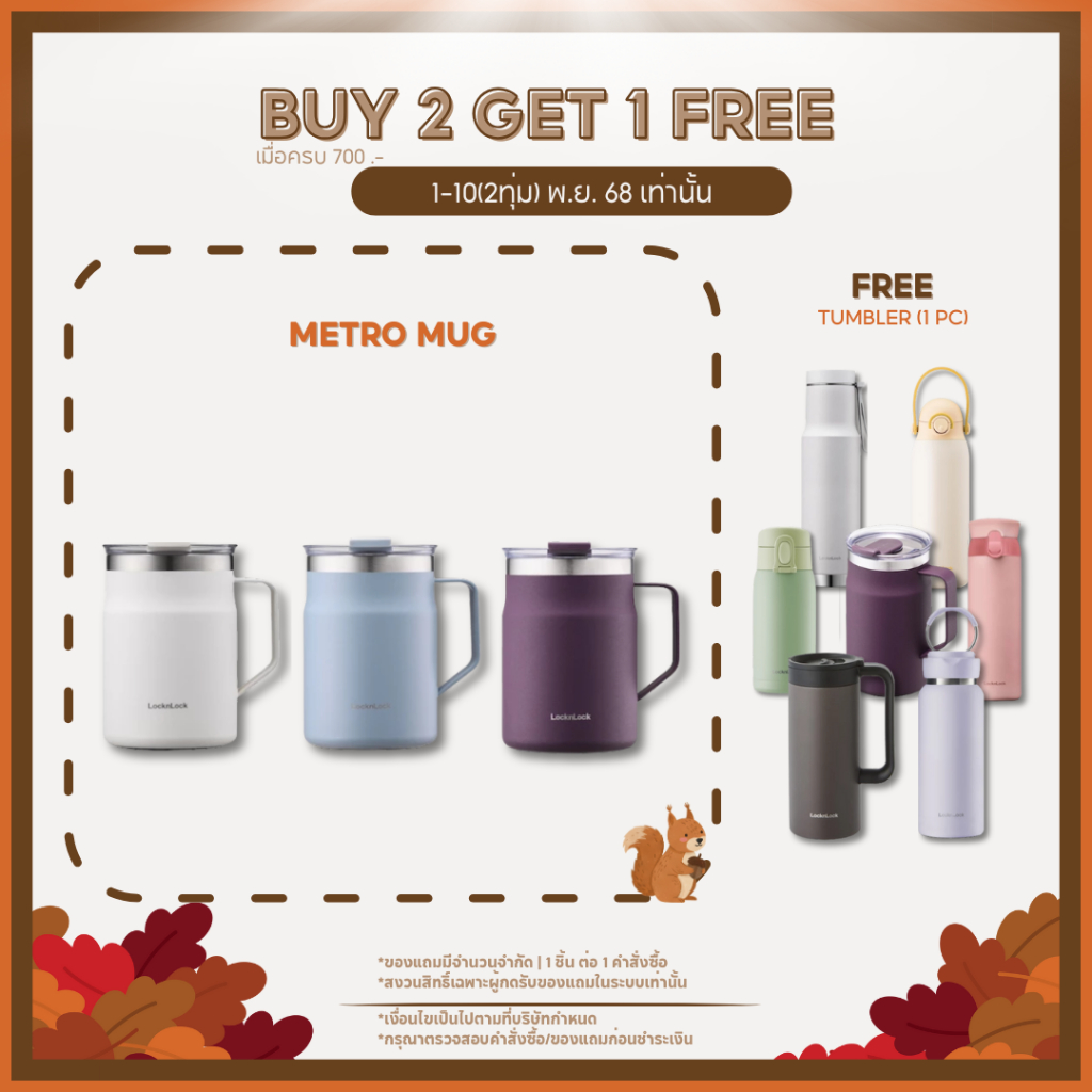 LocknLock NEW Series แก้วน้ำเก็บอุณหภูมิ Metro Mug ความจุ 475 ml. รุ่น LHC4219