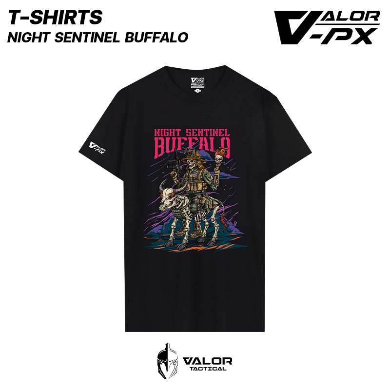 VALOR PX - Night Sentinel Buffalo T-Shirt เสื้อยืด เสื้อสกรีนลายกราฟิก ผ้าระบายอากาศ ไม่อับชื้น