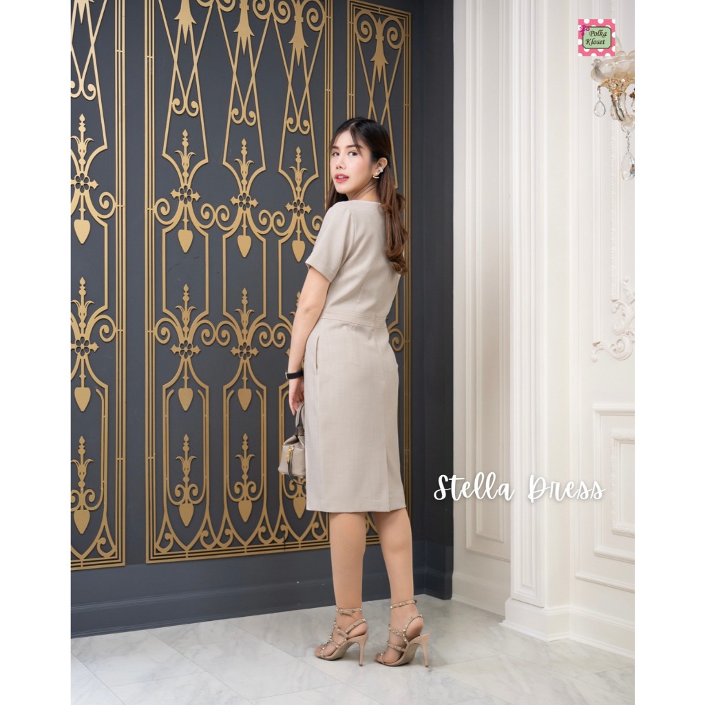 Stella Dress เดรสตัดต่อแถบเอว เก็บทรงสวยม๊ากกก  ผ้าญี่ปุ่นทอลายในตัว นิ่มสบาย ซับใน กระเป๋าข้าง ซิปหลัง สวยหรูเลอค่า ราคา ถูกที่สุด ดีลบีเคเค แกลเลอรีภาพที่ 8