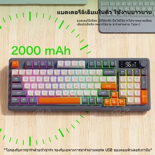 Baby Mali คีย์บอร์ดบลูทูธไร้สาย FreeWolf M96 2.4Ghz+บลูทูธ PBT KeyCap แสดงผลตัวเลข เกม แสงสีรุ้ง ปิดเสียง for PC/IOS/Mac