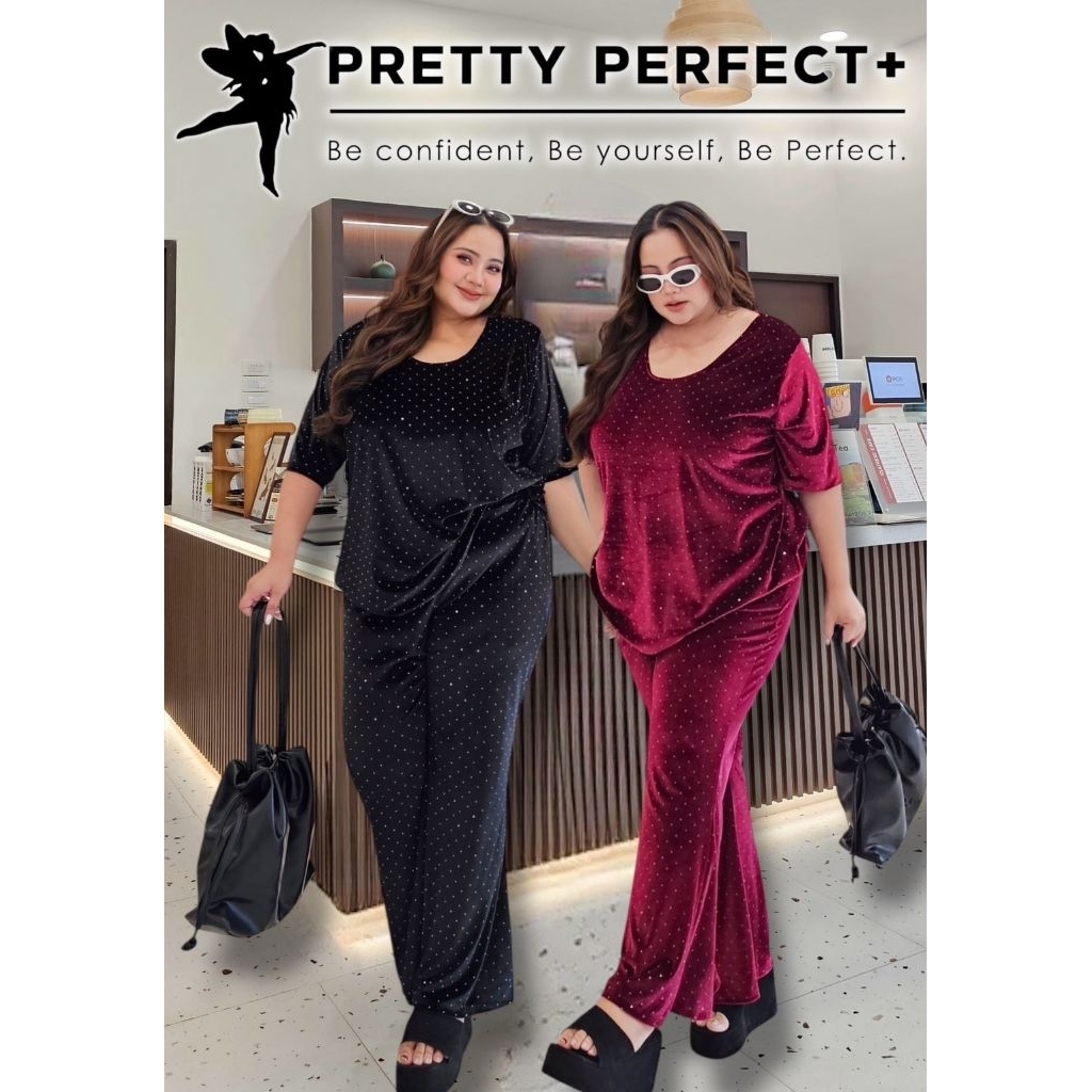 Velvet Set เซตกำมะหยี่รีดเพชร เสื้อคอยู+กางเกงขาม้า อก 40-60"