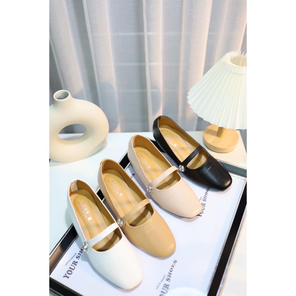 YOURSHOES  J1สีครีม / Mary Jane Shoes รองเท้าแมรี่เจน รองเท้าคัทชูบัลเล่ต์