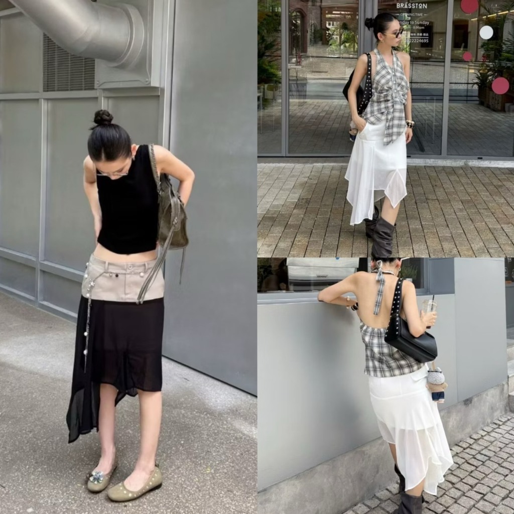25Q365 CASA SKIRT กระโปรงสั้นตัดต่อชาย งานป้าย MM FISH 🇰🇷
