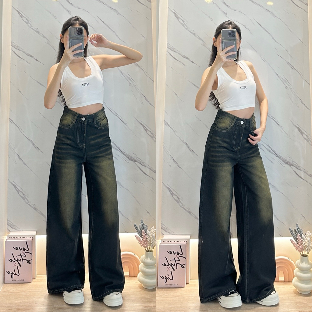 Baggy Jeans งานป้าย Chana รุ่น Night Jeans สนิม #9776 ขาบานเอวสูง ผ้าไม่ยืด