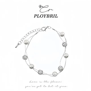PLOYBRIL💕Kroean 925 Sliver ลูกปัดชุบ Starry Sky Pearl Shining Brightly สร้อยข้อมือปรับผู้หญิงเครื่องประดับของขวัญ S015