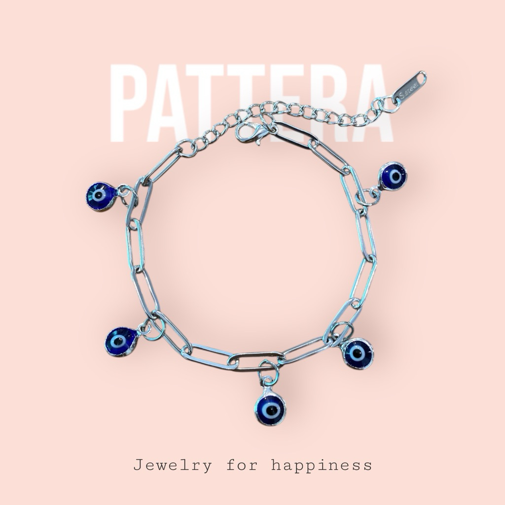 (พร้อมส่งในไทย 🇹🇭) สร้อยข้อมือแสตนเลส evil eye 5 ดวงตา (ปรับขนาดสายได้)