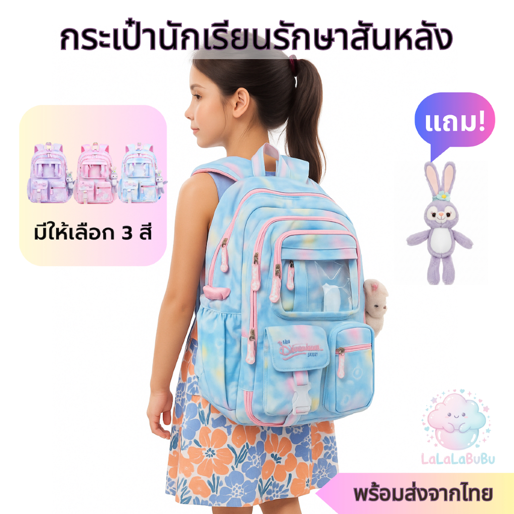 กระเป๋านักเรียนเด็กหญิง ลดภาระ กันน้ำ น้ำหนักเบา ช่องเยอะ สไตล์เจ้าหญิง พร้อมส่ง