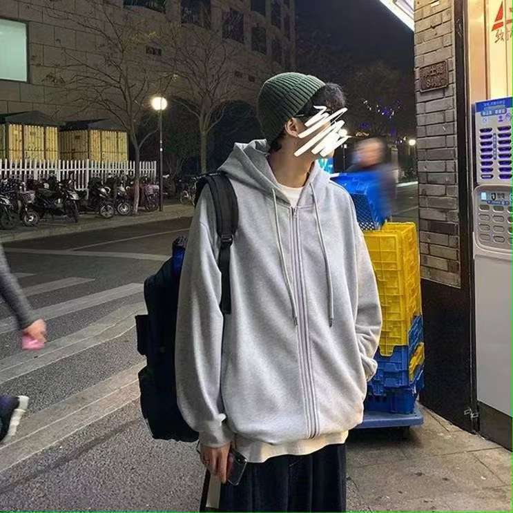 CC-34403 ⚡️ พร้อมส่ง⚡️เสื้อกันหนาวผ้าบาง  แขนยาว มีฮู้ด ทรงหลวม ใส่สบาย สุดเท่ รูปที่ 4
