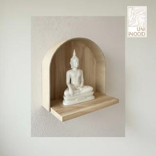 [uni_wood] หิ้งพระมินิมอลทรงโค้ง ทำจากไม้จริงหุ้มด้วยไม้ดัดโค้งแบบตั้งโต๊ะและแขวนผนัง กว้าง30 cm. ลึก 15 cm. สูง 30cm.