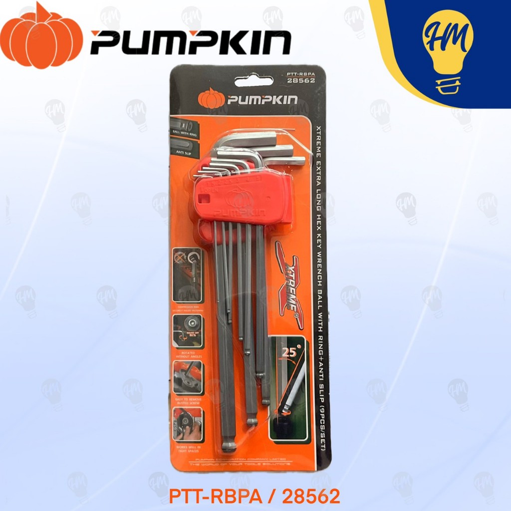 PUMPKIN 28562 หกเหลี่ยม S2 ยาวพิเศษหัวบอลแหวน+ANTI SLIP 9ตัว/ชุด