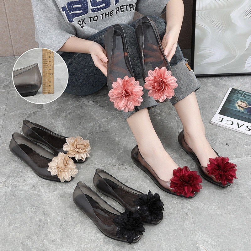 พร้อมส่งจากไทย【0088】รองเท้าคัชชูส้นแบนแต่งลายดอกไม้ใหญ่สวยหวานแซ่บเปรี้ยวใส่สบายกันลื่น tobo