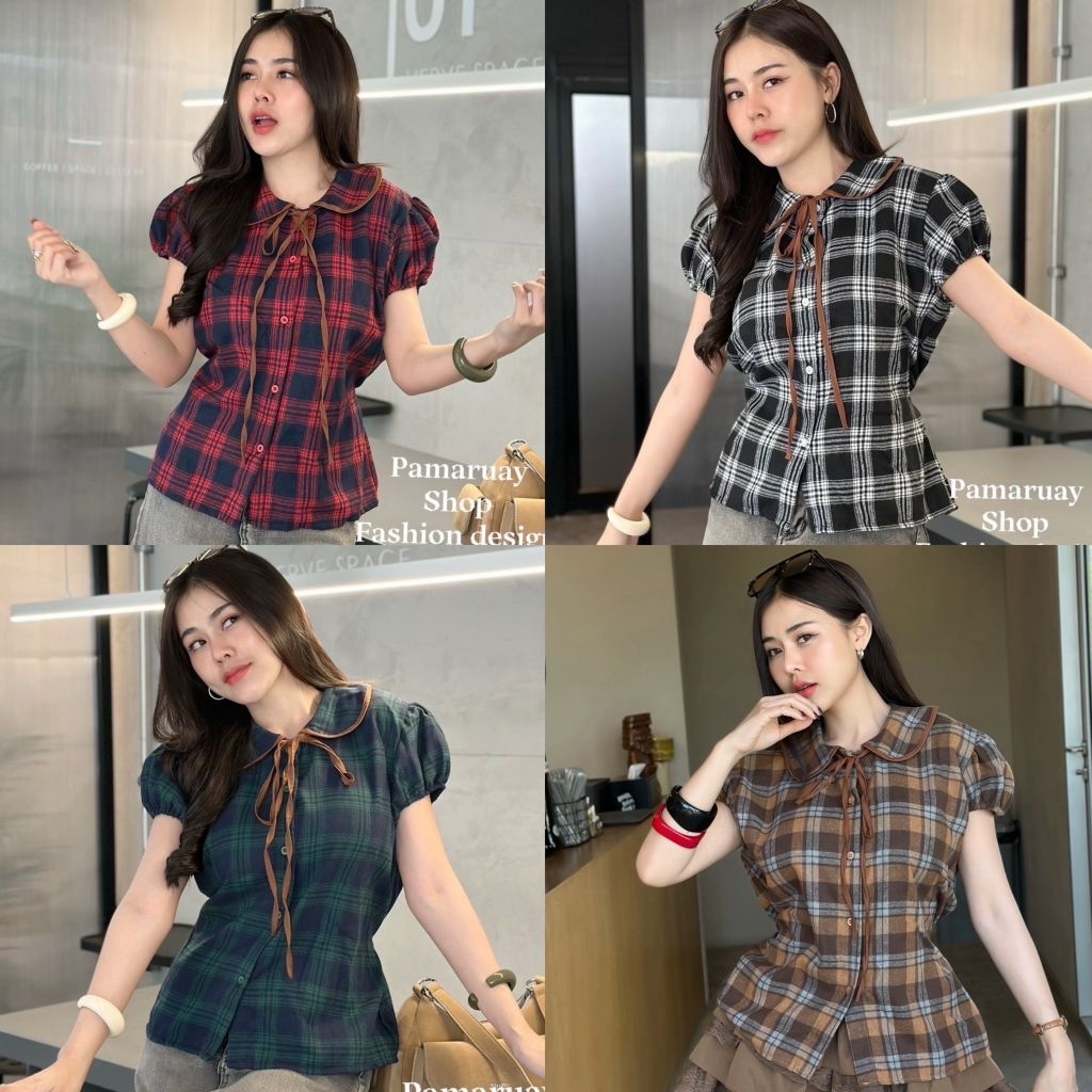 เสื้อครอบคอบัวแขนตุ๊กตาลายสก็อต