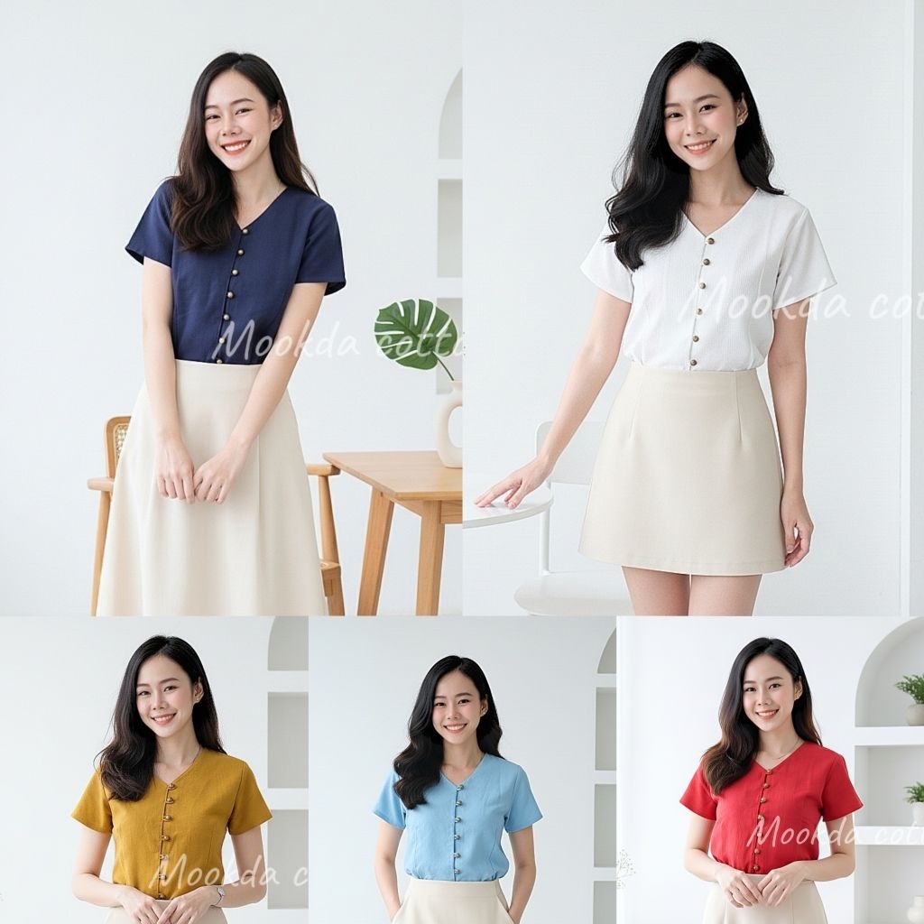 💢💢เสื้อผ้าฝ้ายคอวี เเขนสั้น💢💢