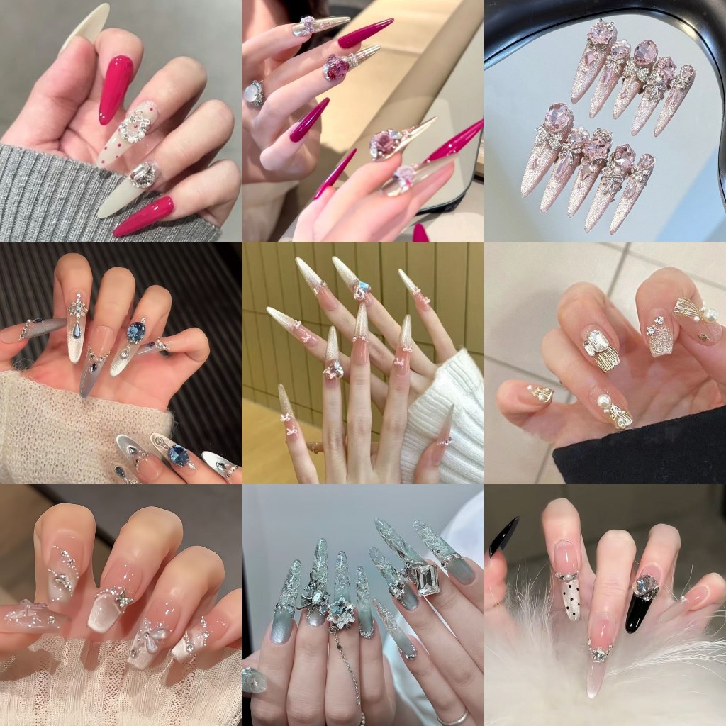 เล็บปลอมสไตล์สาวเวียดนามทรงยาวพิเศษ ไซส์M พร้อมเซตกาว