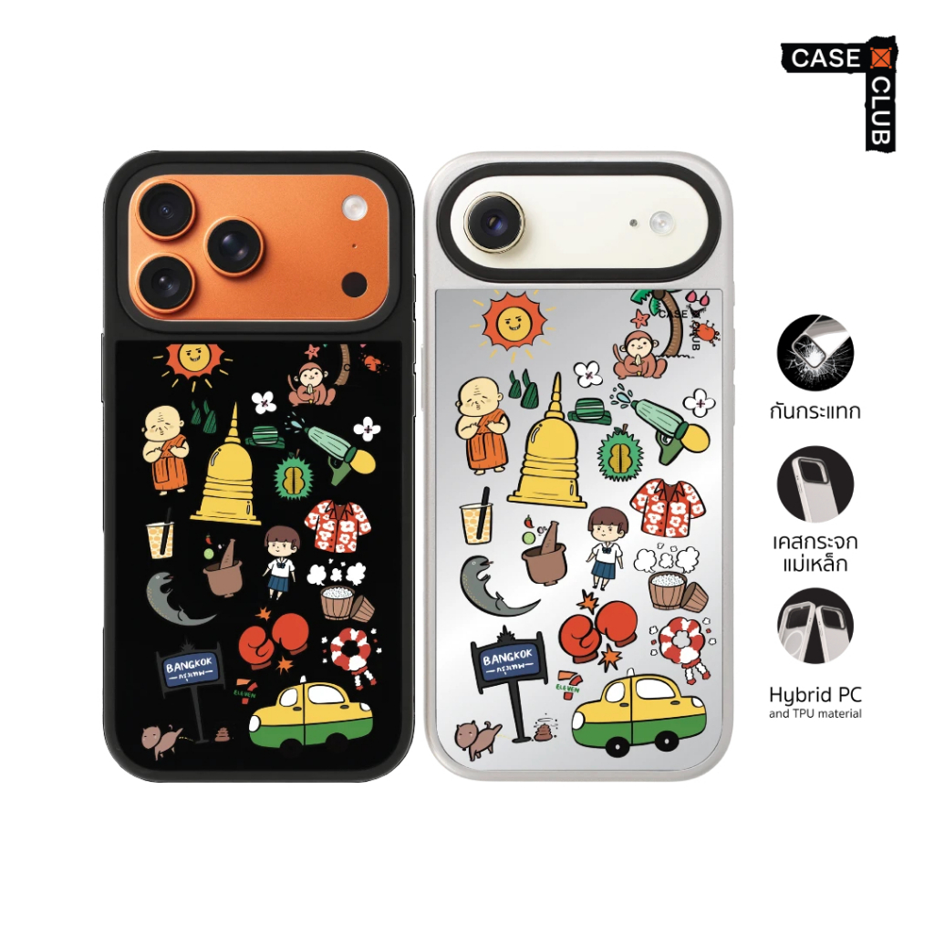 CaseClub เคสไอโฟน เคสกระจก ลาย Thailand Sticker รวมสติกเกอร์ Amazing Thailand สำหรับ i17 Pro Max/i17