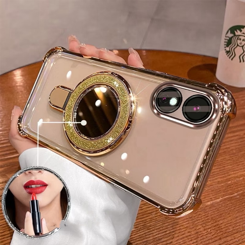 ส่งจากไทย เคสสำหรับ OPPO A18 A38 A78 A58 A17 A17K A16 เคสกระจกตั้งได้ ขอบสี กันกระแทก กระจก สุดหรู E5