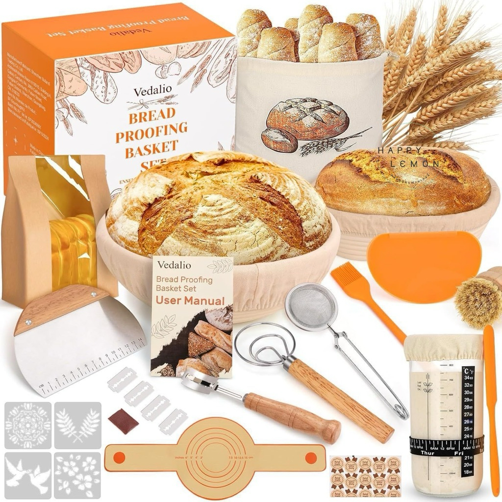 ตะกร้าSourdough ชุดทำขนมปัง ตระกร้าหวาย ชุดหมักแป้ง ทำขนมปัง 15 ชิ้น เซต Sourdough •พร้อมส่งจากไทย•