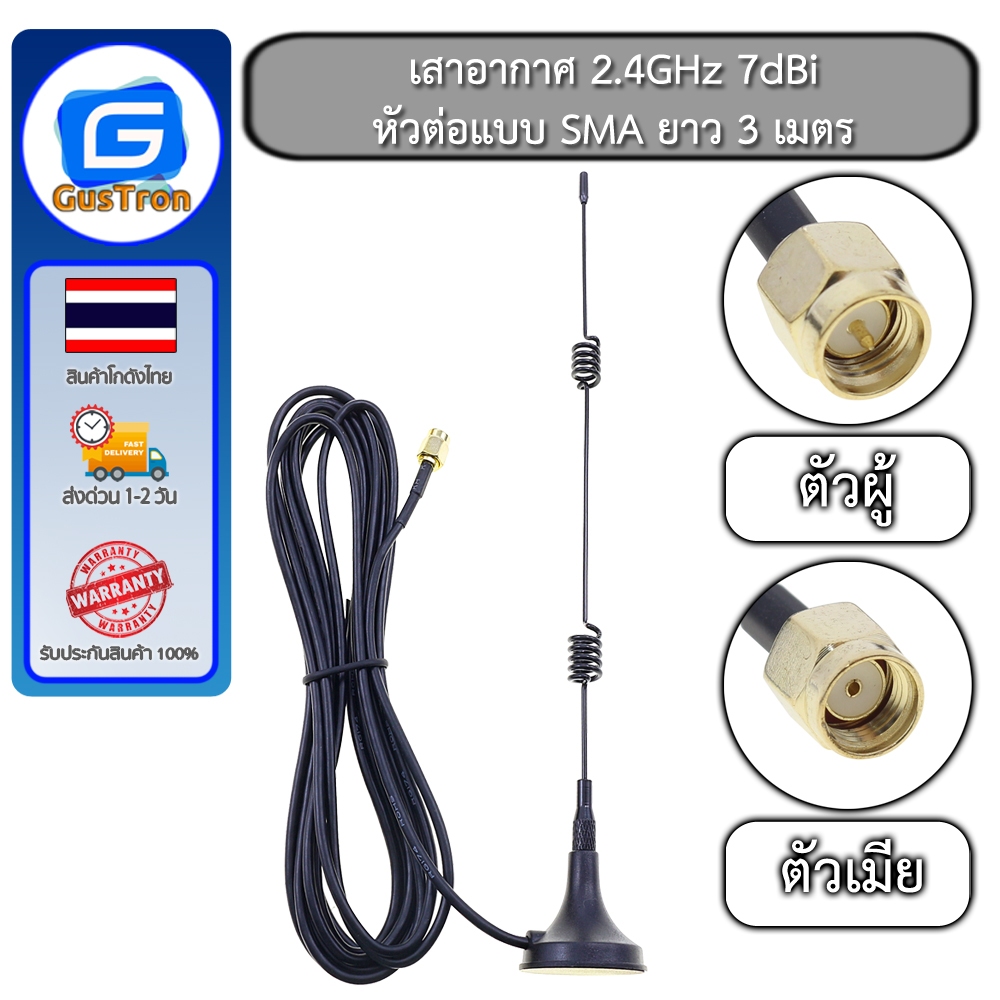 เสาอากาศ 2.4GHz 7dBi หัวต่อแบบ SMA antenna WIFi Wireless network หัวต่อตัวผู้ ตัวเมีย ยาว 3 เมตร
