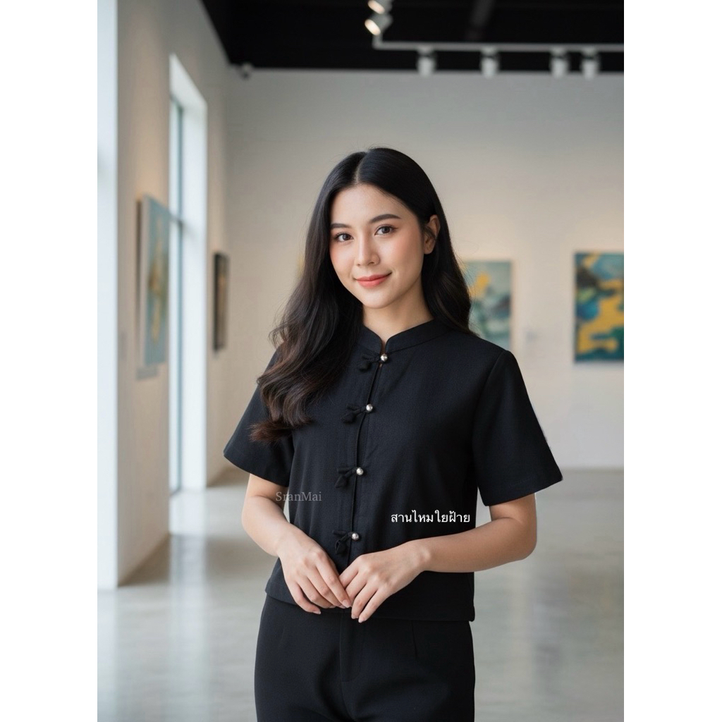 เสื้อผ้าฝ้าย คอจีนกระดุมดอก แขนสั้น 🌷 มีอก34ถึง54
