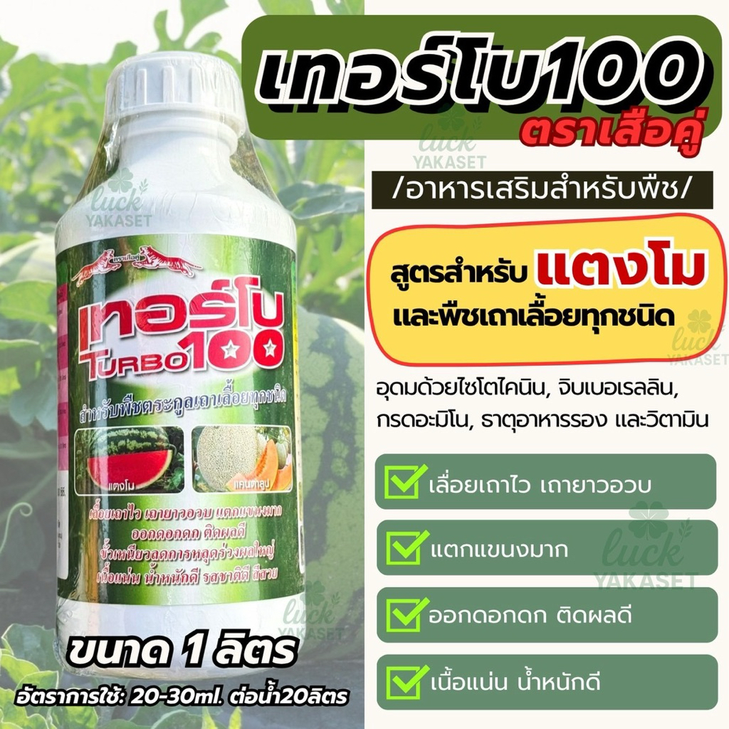 🔥เทอร์โบ 100🔥 ตราเสือคู่ 1 ลิตร อาหารเสริมสำหรับแตงโม พืชเถาเลื้อย บำรุงเถา แขนงเดินไว เถาแข็งแรงเถาพุ่ง