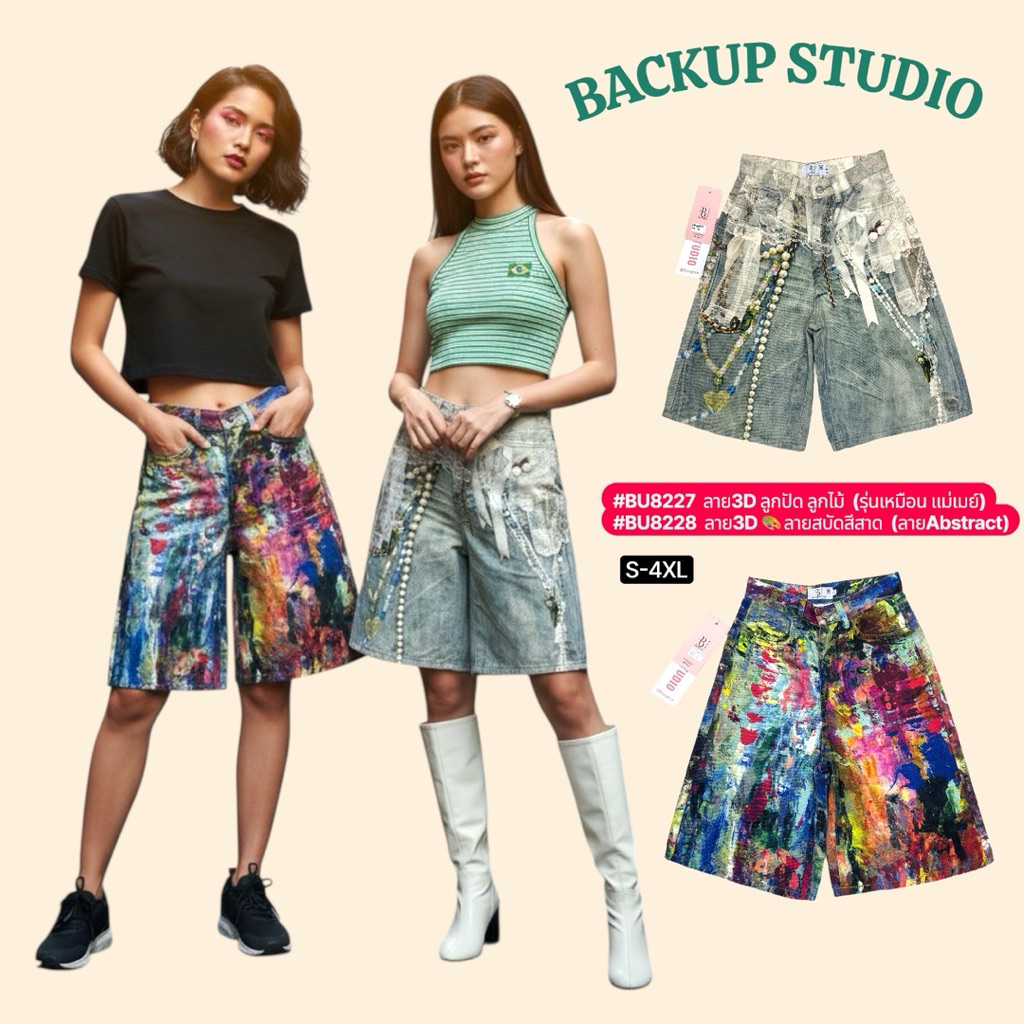 S-4XL กางเกงยีนส์ 5 ส่วน กระบอก Baggy Jesns พิมพ์ลาย 3D ยีนส์ใยน้ำแข็งอย่างดีในการพิมพ์