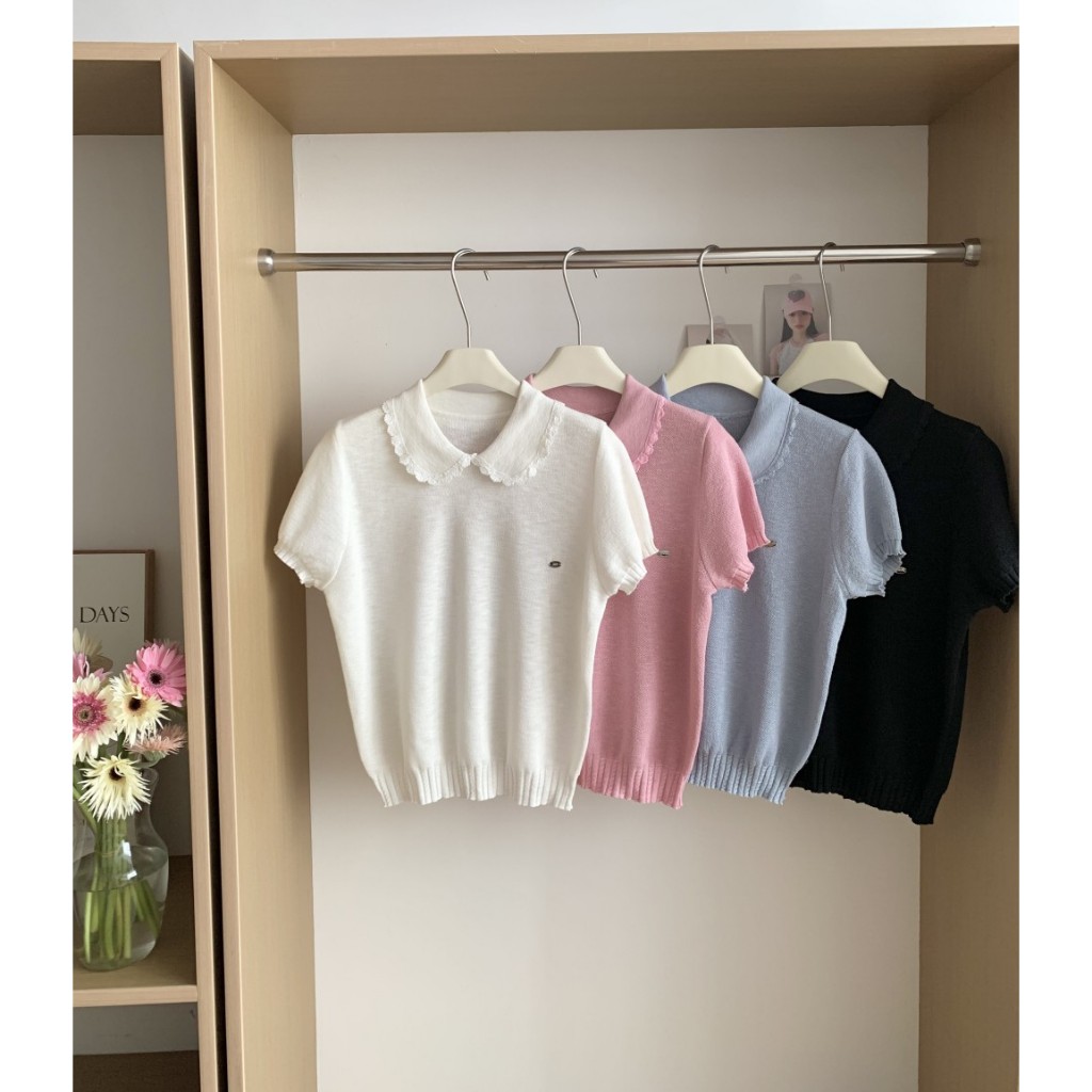 RC40 เสื้อไหมพรมคอบัวลูกไม้