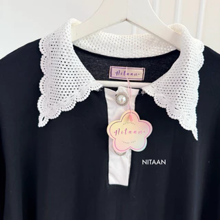 NITAAN 🐻 ELSA DRESS (สีพื้น)มาค่า เดรสคอปกขาวลูกไม้ ต่อระบายขาวคอตตอน น่ารักมากก ตัวชุดผ้ายืดน้า