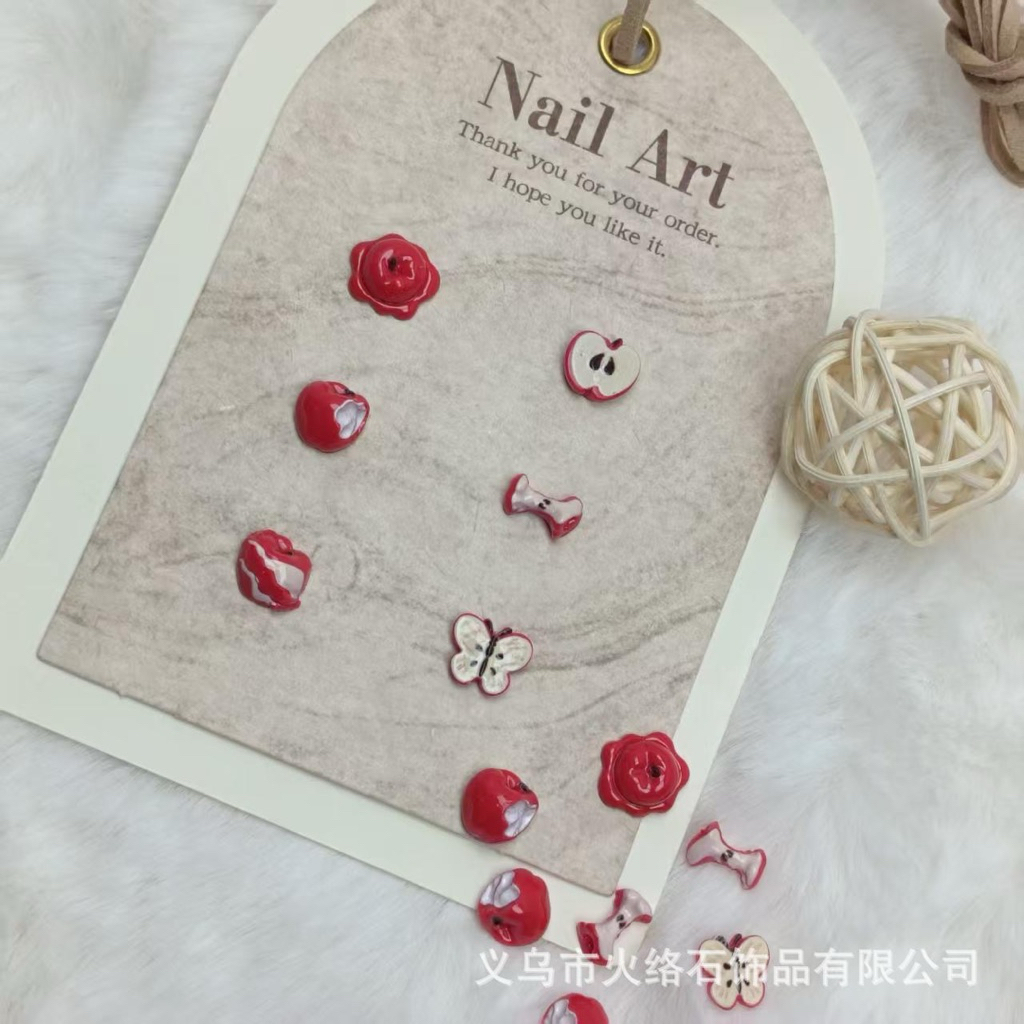 อะไหล่ติดเล็บ ลายแอปเปิ้ลโดนกัด โดนใจสาวน่ารักสุดๆ 50ชิ้น/ห่อ