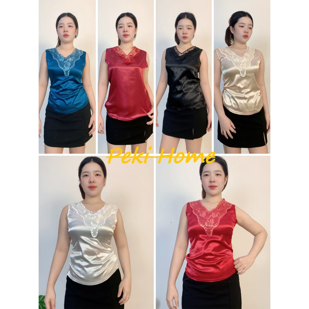 เสื้อแขนกุดผ้าซาติน สไตล์หวานๆ เพิ่มความเก๋