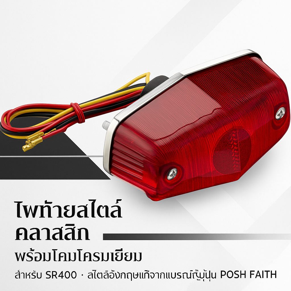 【POSH FAITH Lucas Tail Lamp ASSY 010190-2】ไฟท้ายลูคัส สำหรับ SR400 / SR500 แบบคลาสสิก ติดตั้งง่าย ราคา ถูกที่สุด ดีลบีเคเค