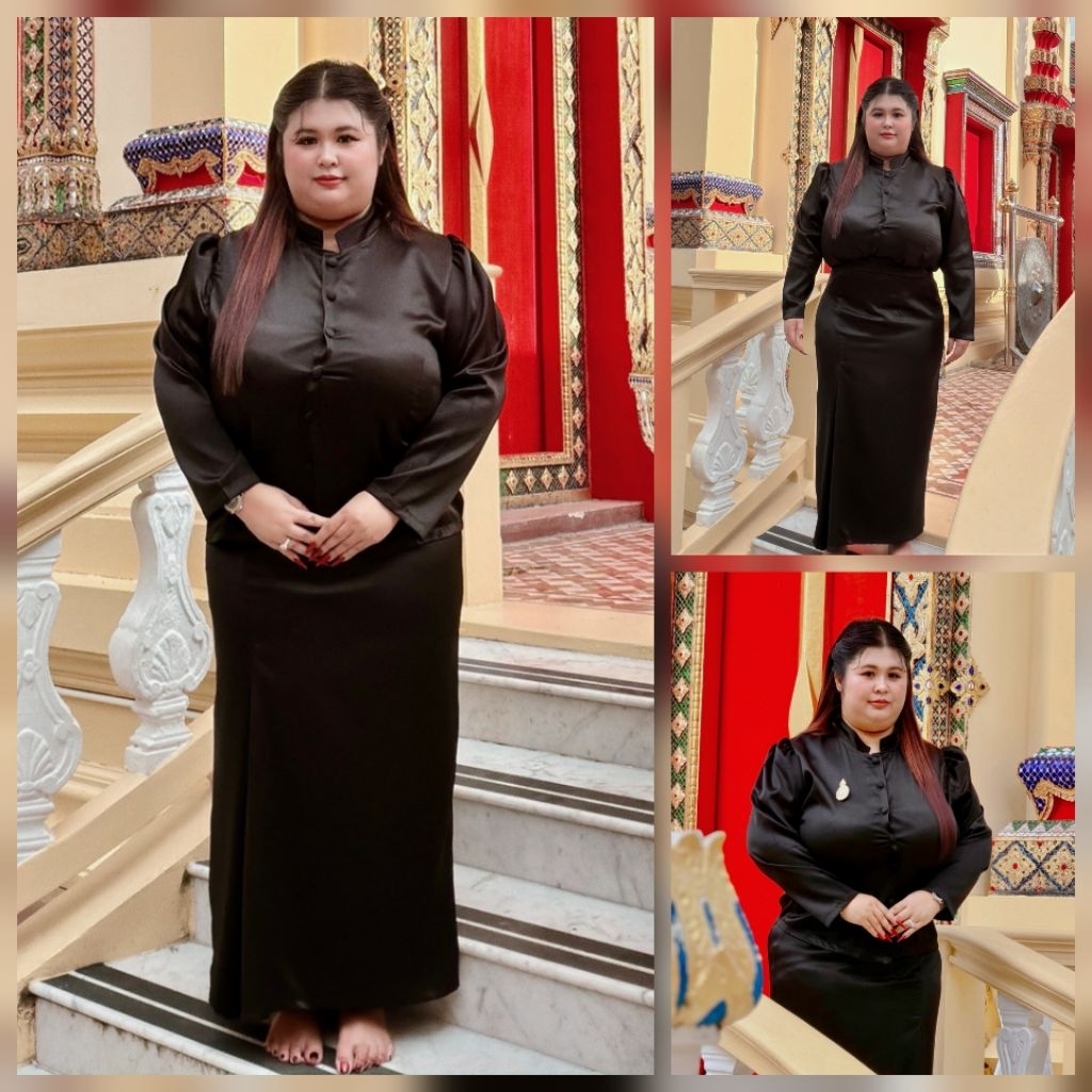 A1104💘มีอก44💘อก48💘52[Plus Size]เซตไทยจิตรดาโทนสีดำงานแฟชั่นเนื้อผ้าซาร่า
