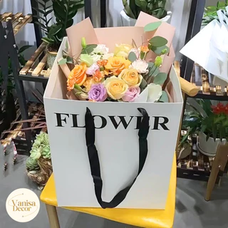 (พร้อมส่ง) ถุงกระดาษ ถุงของขวัญ ถุงใส่ดอกไม้ ขวดไวน์ ลาย FLOWER เคลือบด้าน เคลือบเงา วันเกิด แบบหนา หน้าใส มีหูหิ้ว
