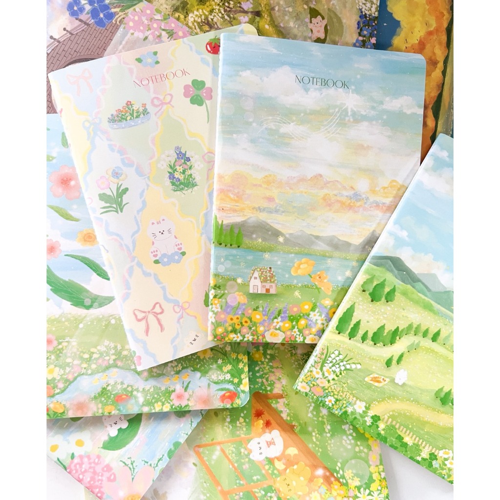 Notebook A5 สมุดโน้ต เย็บด้ายกลาง ไม่มีเส้น ลายภาพวาดจาก Windflower Artbox