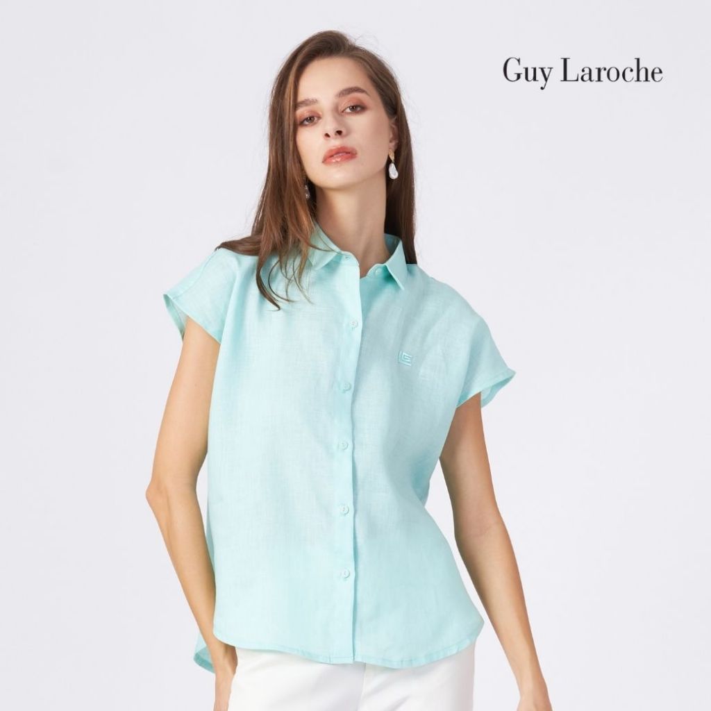 Guy laroche เสื้อเชิ้ตผู้หญิง Light linen แขนล้ำ สีเขียว G9U3GR ราคา ถูกที่สุด ดีลบีเคเค