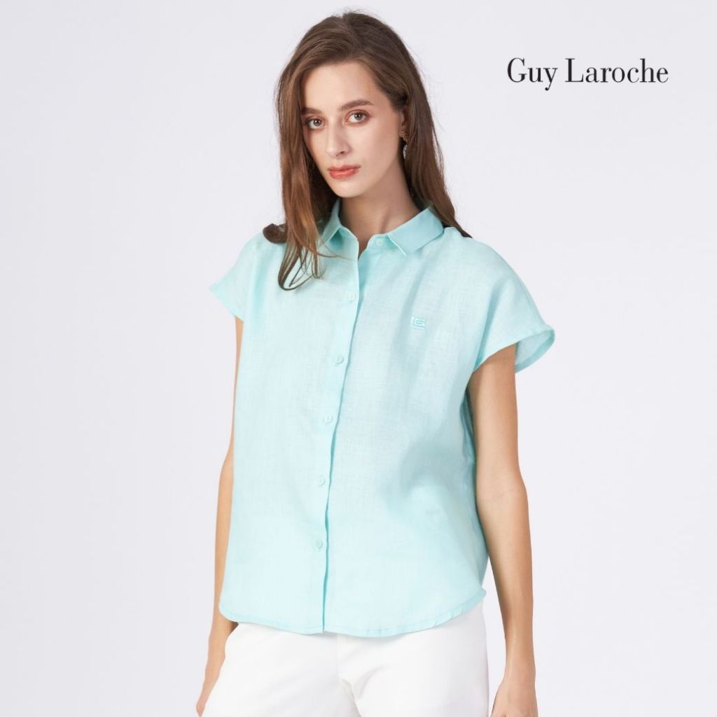 Guy laroche เสื้อเชิ้ตผู้หญิง Light linen แขนล้ำ สีเขียว G9U3GR ราคา ถูกที่สุด ดีลบีเคเค แกลเลอรีภาพที่ 4