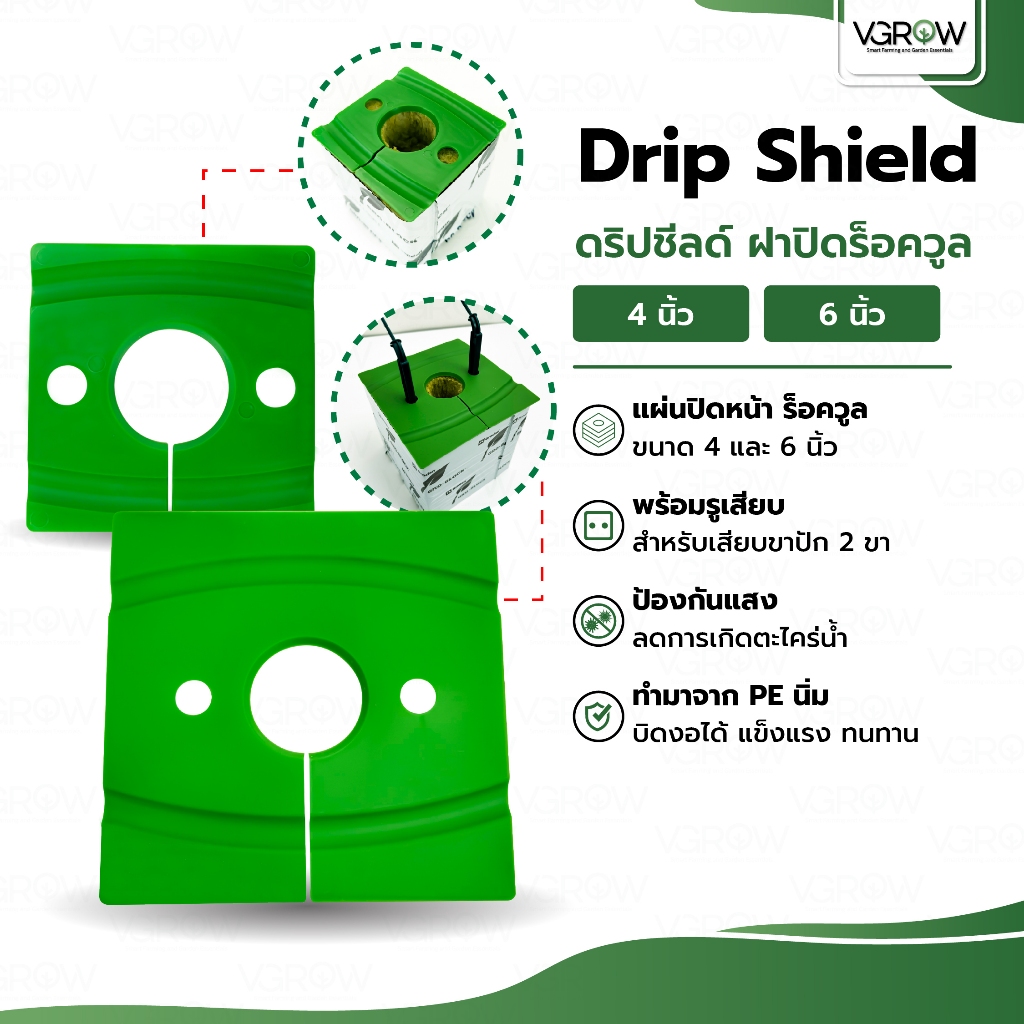 Drip Shield 4/6' ดริปชีลด์ ดริปแคป ร็อควูล 4 และ 6 นิ้ว พร้อมรูขาปักหยดน้ำ 2 รู แผ่นปิดร็อควูลกันแสง