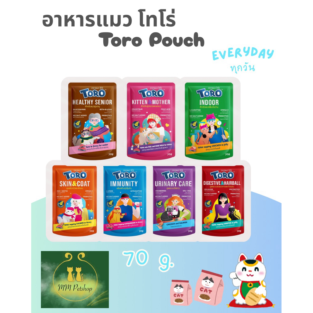 ใหม่!!!💙🩵อาหารแมวเปียกเพ้าช์  Toro🩵💙 70g เนื้อปลาทูน่าขาว ไม่เติมเกลือ และปราศจากธัญพืช😻🐈