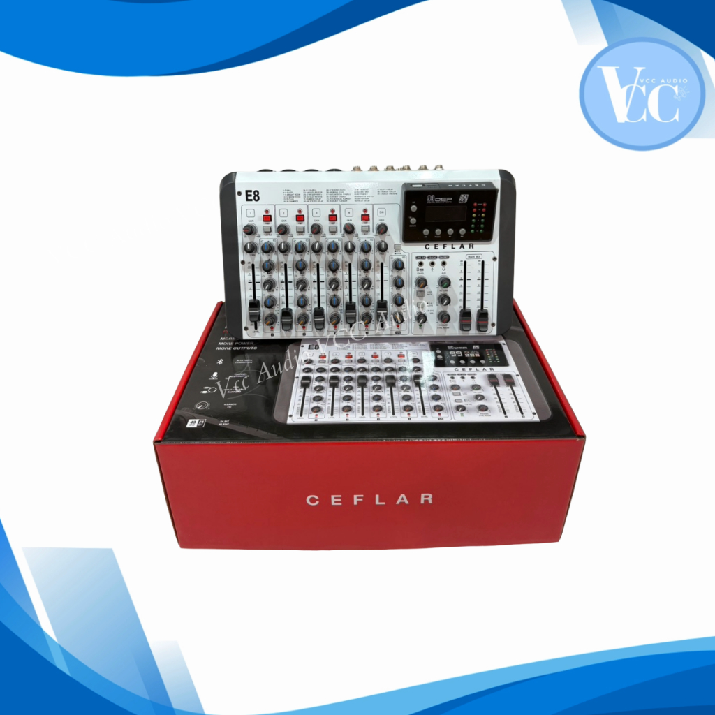 Ceflar มิกเซอร์ E8 ขนาดกะทัดรัด 8 แชนเนล DSP 99 แบบ 4 โมโน + 2 ชุดสเตอริโอ MP3 บลูทูธ บันทึกเสียง รองรับ USB สำหรับไลฟ์ส