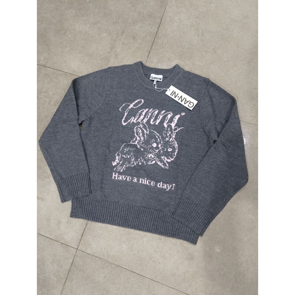 *พร้อมส่ง*🇹🇭 เสื้อ Ganni Graphic-Bunny Sweater Grey