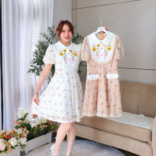 WI019 Sunshine Dress ชุดเดรสสั้นผ้าลูกไม้พรีเมี่ยม ปักลายดอก…