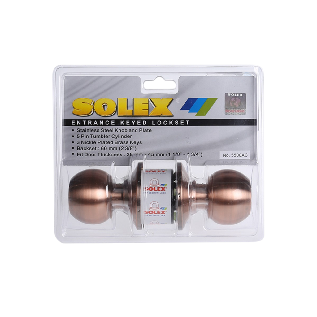 SOLEX ลูกบิดประตู ห้องทั่วไป 5500SS AC Black 8500SS สแตนเลส กุญแจ 3 ดอก - ลูกบิด ประตู ล็อค - รูปที่ 2