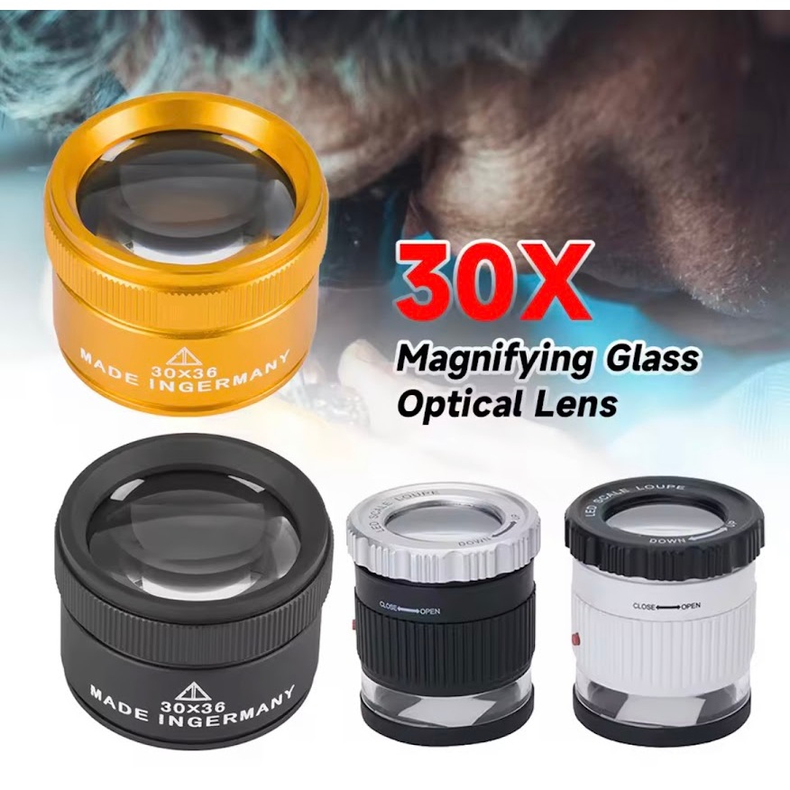 30X มือถือแว่นขยายขนาด LED UV Light แว่นขยายทรงกระบอกปรับโฟกัส HD Loupe เครื่องประดับเครื่องมืออ่าน Lupe