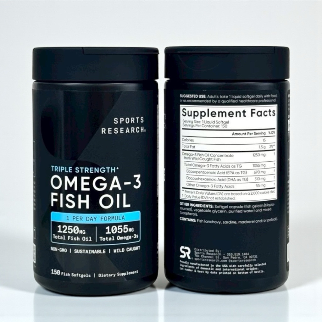 Sports Research Triple Strength Omega-3 Fish Oil,  (ขวดดำ) มีขนาดให้เลือก