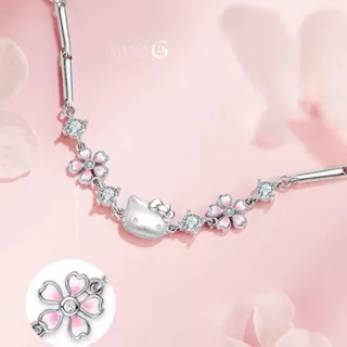 GLAMOR✨กำไลข้อมือเงินแท้ Hanami Kitty สร้อยข้อมือคิตตี้ลายดอกซากุระ กำไลผู้หญิงสไตล์เกาหลี เงิน925