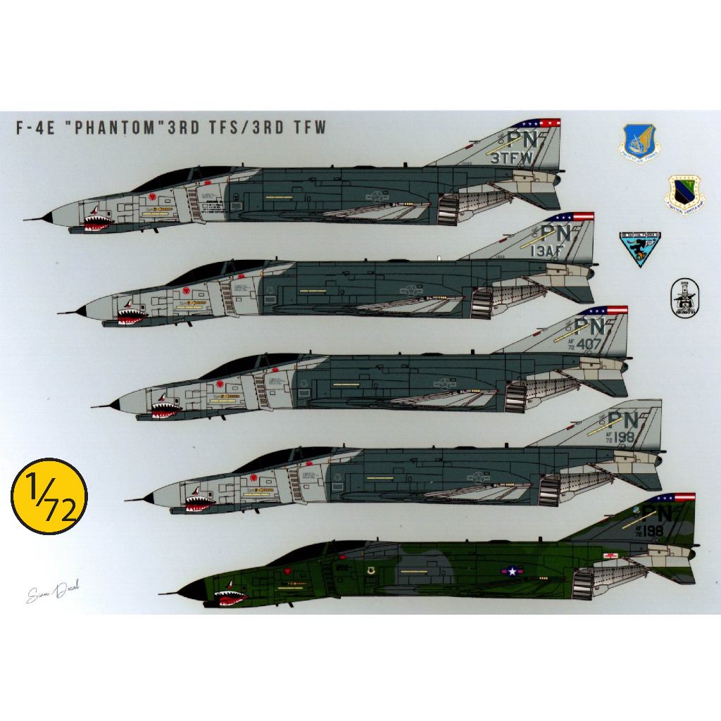 DECAL (รูปลอกน้ำ) Siam DECAL สเกล 1/72 F-4E "PHANTOM" 3RD TFS/3RD TFW