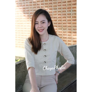 เสื้อคอกลมกระดุมขอดแต่งเหรียญ รุ่นสร้อยสะบันงา