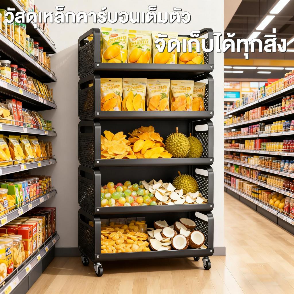 🔥[ความจุใหญ่] ขั้นวางของ 3-6ชั้น ชั้นวางขนม ชั้นวางของร้านค้า นวางของร้านค้า ล้อเลื่อน ล็อคได้ รับน้ำหนัก 200KG สนิม